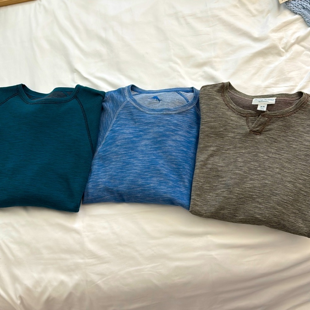 Tommy Bahama Men's Heather Henley and Long Sleeve Waffle Shirt Trio Reversible